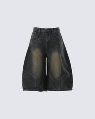 Vintage Washed Seven-Length Denim Pants