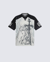 Gothic Angel Print Casual Retro Jersey Short Sleeve
