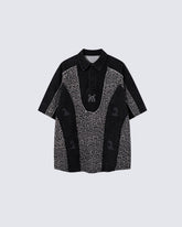 American Retro Leopard Print Patchwork Frayed Short-Sleeved Shirt