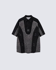 American Retro Leopard Print Patchwork Frayed Short-Sleeved Shirt
