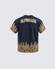 Flame Print Mesh Jersey Casual Tee