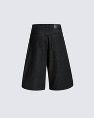 Button Detail Denim Wide Loose Shorts