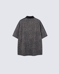 American Retro Leopard Print Patchwork Frayed Short-Sleeved Shirt