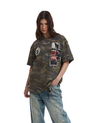Distressed Patch Embroidered Short Sleeve T-Shirt