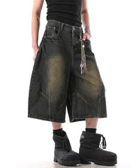 Vintage Washed Seven-Length Denim Pants