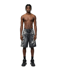 American Vintage Washed Tribal Print Denim Shorts