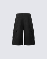 Script Embroidered Utility Cargo Bermuda Shorts
