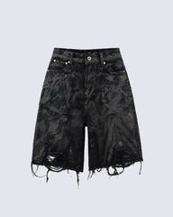 Vintage Distressed Black Denim Shorts