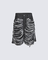 High-Street Knife-Cut Distressed Denim Shorts