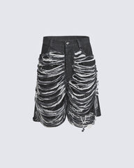 High-Street Knife-Cut Distressed Denim Shorts