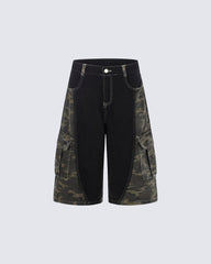 Contrast Panel Camo Utility Shorts New