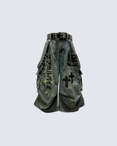 Gothic Washed Denim Shorts with Chains