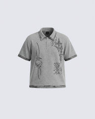 Vintage Gothic Cross Washed Polo Shirt