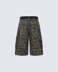 Contrast Panel Camo Utility Shorts New