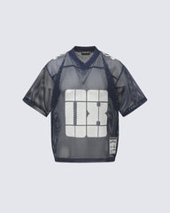 Mesh Cutout Loose V-neck Jersey