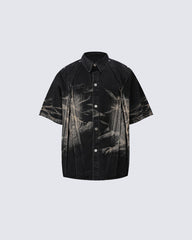Vintage Washed Shadow Print Short Sleeve Shirt