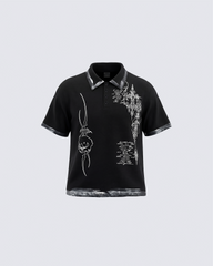Vintage Gothic Cross Washed Polo Shirt
