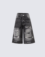 New Double Waist Distressed Denim Pants