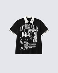 Graphic Stud Collar Contrast Tee