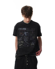 Vintage Graphic Print Music Theme Short Sleeve