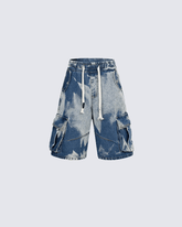 Tie-Dye Washed Denim Cargo Shorts