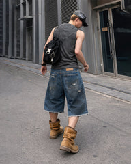 Vintage Distressed Washed Denim Shorts
