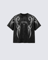 Retro Distressed Washed Design Printed Short-Sleeved T-Shirt