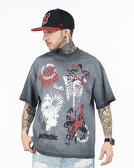 Grey Washed Graphic Print Short Sleeve T-Shirt