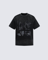 Distressed Black Graphic Print T-shirt