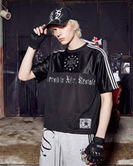 Black Gothic Letter Stripe Sport T-Shirt