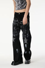 Blur Strip Rhinestone Wide Leg Jeans