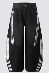 Carbon Fade Stripe Barrel Jeans In Black