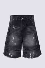 Crash Shell Deconstruct Fringe Capri Jeans In Black