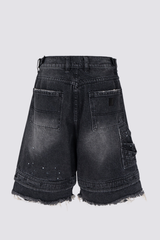 Crash Shell Deconstruct Fringe Capri Jeans In Black