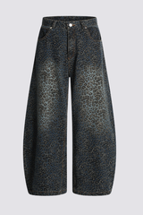 Deep Loop Leopard Print Jeans Blue