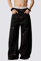 Drift Abrasion Barrel Double Waistband Jeans