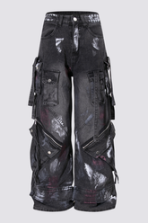 Grid Thread Straight Jeans Black