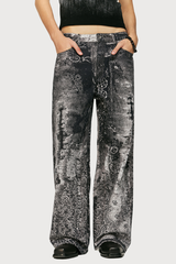 Moonwashed Steel Straight Print Jeans