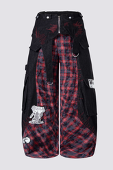 Night Mileage Embroidery Plaid Barrel Jeans Red