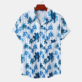 Vintage Hawaiian Print Dress Collar Shirt - Men's Short Sleeve Retro Style