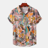 Men Flower Print Shirts Male Casual Summer Beach Shirt