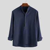Mens casual loose cotton linen door-style long-sleeved shirt