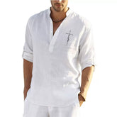 Long Sleeve Shirt Linen Tops Sexy Men Blouse clothing Summer