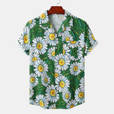Retro Hawaiian Print Men's Shirt - Short Sleeve Dress Collar Casual
