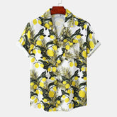 Vintage Hawaiian Print Short Sleeve Shirt - Dress Collar Youthful Retro Style
