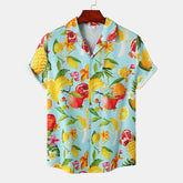 Vintage Hawaiian Print Men's Short Sleeve Shirt - Dress Collar, Youthful & Trendy