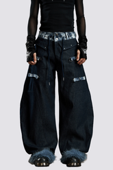 Path Fire Fur Barrel Jeans Blue