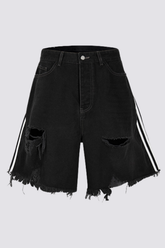Rebellion Code Ripped Fringe Denim Shorts