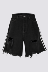 Rebellion Code Ripped Fringe Denim Shorts