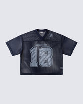 Black Mesh Number Print V-Neck T-Shirt